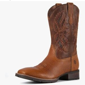 NIB Genuine Full Grain Leather Boots Mens 10 & 10.5 Square Toe Embroidery